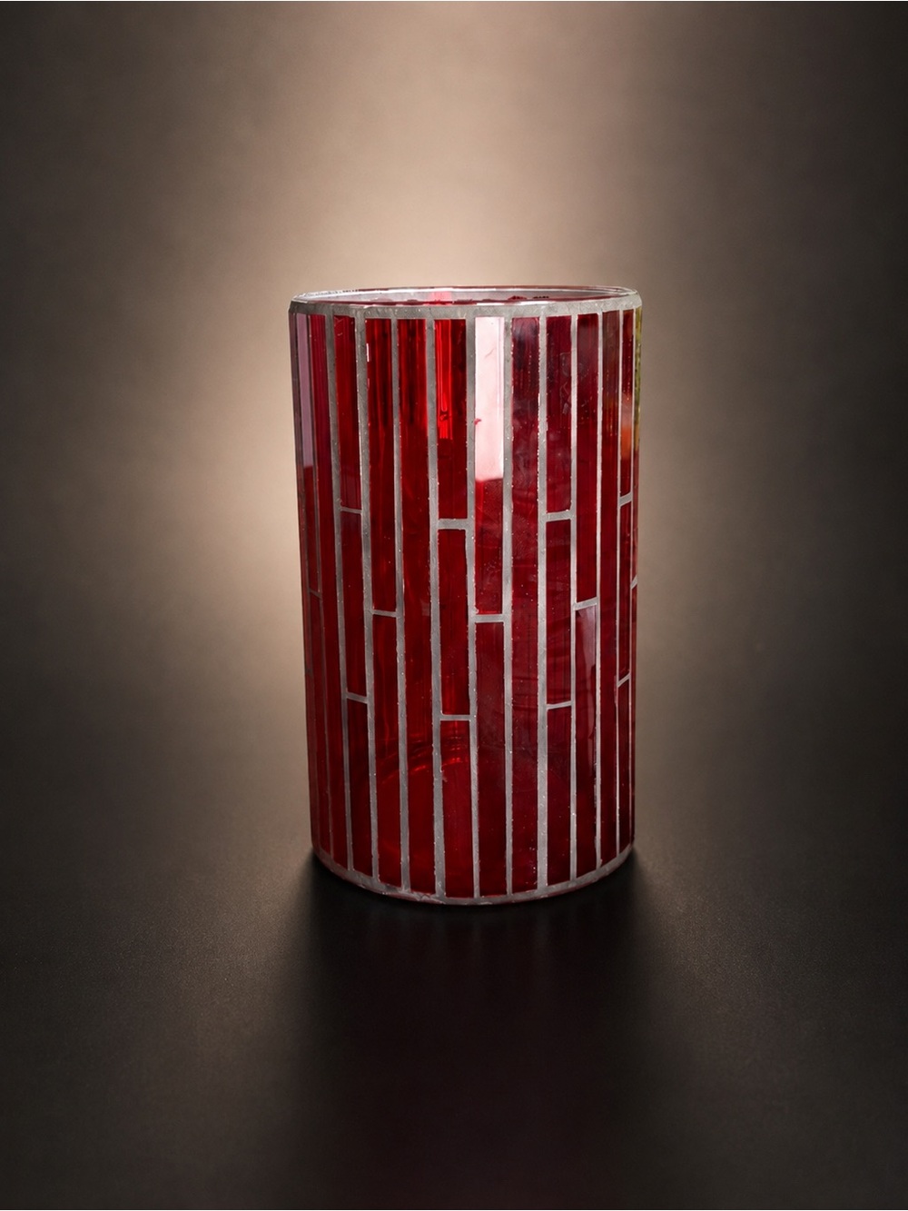 Red Glass Mosaic Cylinder Votive Holder - Home Art